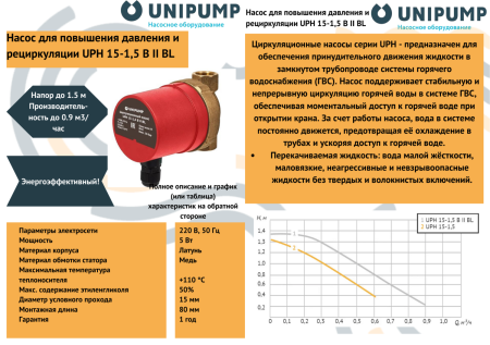 Циркуляционный насос на постоянных магнитах UPH 15-1,5 B II BL