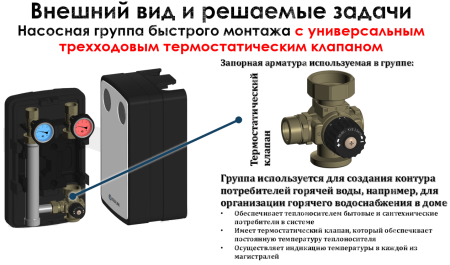 Насосная группа быстрого монтажа с универсальным трёхходовым термостатическим клапаном 1 1/2" в теплоизоляции (циркуляционный насос в комплект не входит)