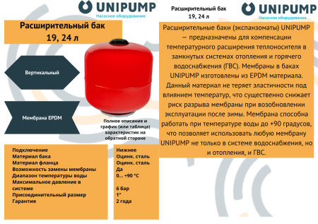 Расширительный бак 19 л (верт) UNIPUMP