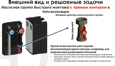 Насосная группа быстрого монтажа с прямым контуром 1 1/2" в теплоизоляции (циркуляционный насос в комплект не входит)
