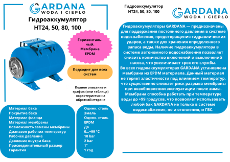 Гидроаккумулятор HT50 гор. синий GARDANA