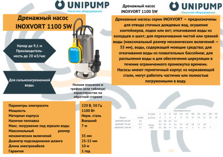 Дренажный насос INOXVORT 1100 SW UNIPUMP